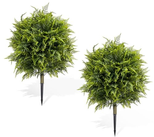 Aptliton 90cm Artificial Fern Tree with PE Leaves, 2Pcs | Realistic Faux Fern Plant for Home Decor, Plastic Stem & Iron Ground Spikes, Decoration for Indoor & Outdoor
