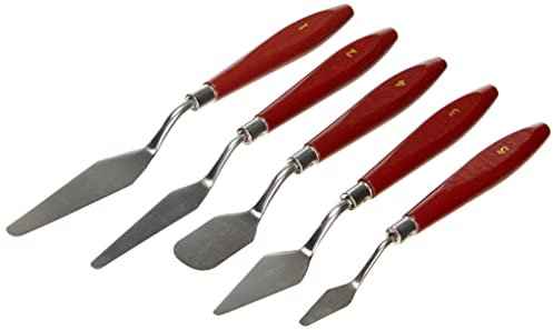 KREUL 41823 - Coltello per pittura con lame elastiche in metallo e manico in legno, 5 pezzi, per stuccare e modellare