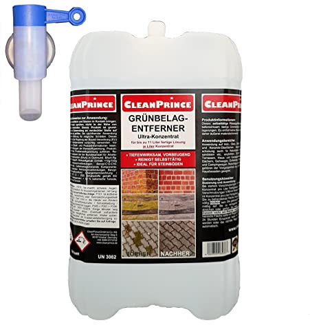 Cleanprince Eliminador de Verdín 5 Litros Alta Concentración 5000ML Musgo Verdete Trenzar Suelos Retirar Limpieza Limpiador Witterungsrückstände Madera Cerámica Cristal Plástico Cercas Hof