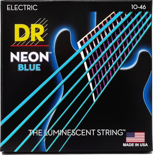 DR Strings NBE-10 Hi-Def Neon Blue Colored Electric Guitar Strings, Medium String, 10-46