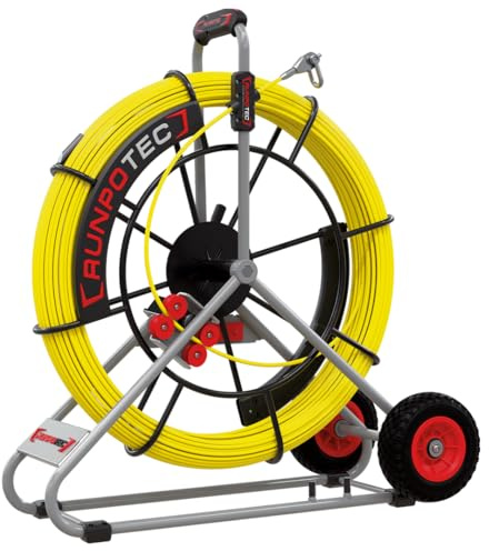 Runpotec - Guia de fibra de vidrio 120 m, diámetro de varilla de 7,5 mm con carrete de acero, incluye ruedas, 10091