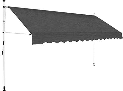 Klemmmarkise mit Handkurbel Balkonmarkise ohne Bohren Einziehbare Markise UV-beständig & höhenverstellbar, Balkonmarkise, Sonnenschutz wasserdich, Einfache Montage, 400 cm Anthrazit