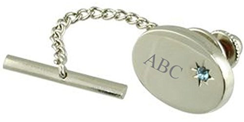 Silber krawattennadel Tack blau Acqua Kristall mit Gravur personalisierbar Box