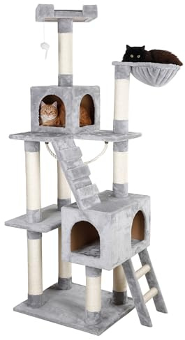 Kerbl Pet Kratzbaum Square, Katzenbaum, hellgrau, 84x50x178cm, Holz, Plüsch, Sisal, Katzen, inkl. Spielseil und Spielmaus