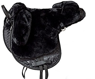 Engel Reitsport | FELLSA-R1-SCH | Hochwertiger Fellsattel | echtes Merino Lammfell | baumloses Bare-Back-pad | Gr. Pony Farbe schwarz