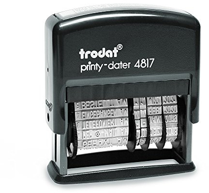 Trodat Printy 4817 Wortbanddrehstempel, 12 Texte + Datum, Schrifthöhe 3,8 mm, Kissen rot