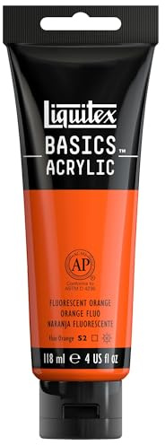 Liquitex Basics 1046982 monopigmentierte Acrylfarbe, Künstlerpigmente, lichtecht, mittlere Viskosität, Achivqualität, seidenglänzender Finish, 118ml Tube, fluo orange