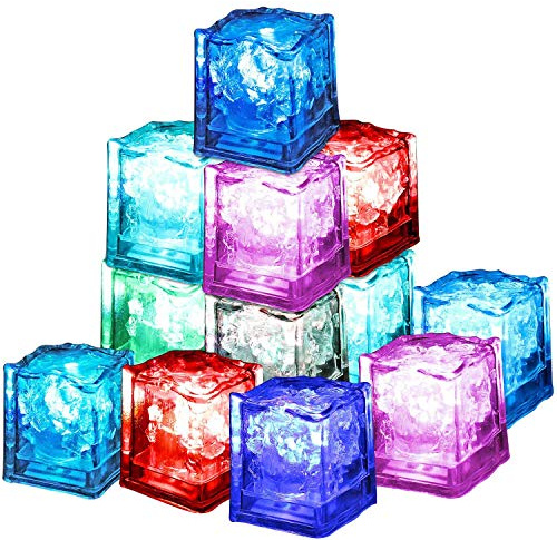 Xrten 12 Stück mehrfarbige leuchtende Eiswürfel, LED-Eiswürfel, geeignet für Bar, Tanz, Empfang, Party, Hochzeit