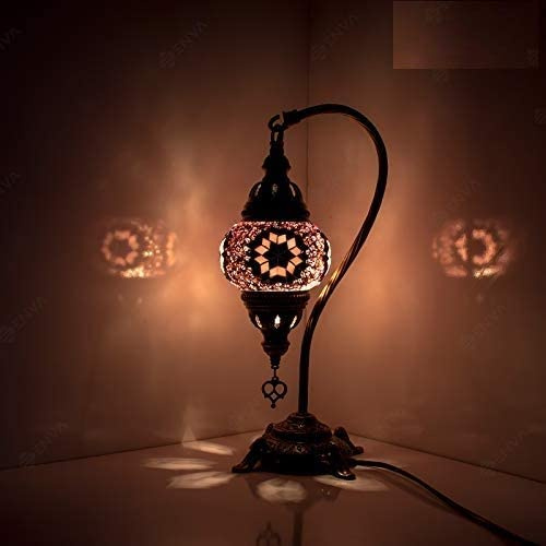 Turkish Moroccan Style Handmade Tiffany Multicolor Mosaic Lamp Swan Neck Desk Table Lamp Light