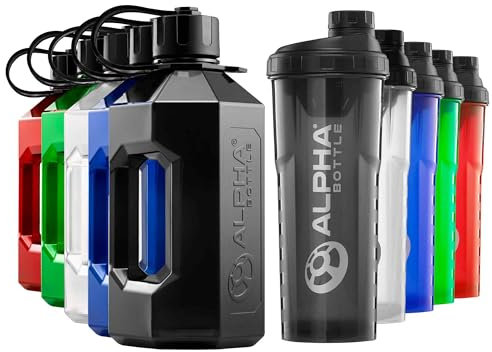 Alpha Designs | 2 Pack Water Bottle (2.4L) & Protein Shaker Bottle (1L) Bundle | Black