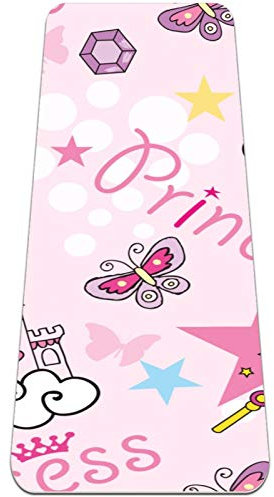 TPE Yogamatte rutschfeste Übung Workout Pilates Matten mit Trageriemen 1/4 Zoll dick (182,9 x 61 cm) hohe Dichte Anti-Tear Pink Princess Castle