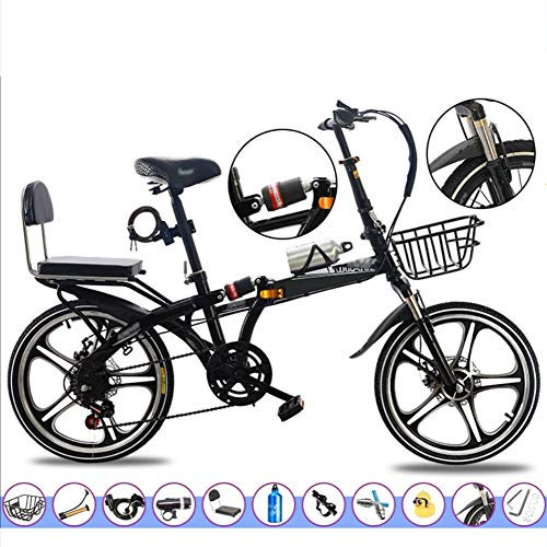 JHNEA 20 Zoll Faltrad Klapprad, 7 Gang Kohlenstoffstahlrahmen Fahrrad Klappfahrrad mit Ständer Gepäckträger Komfortsattel und Schutzbleche,Black-C