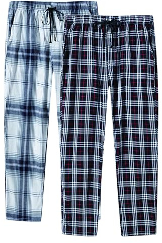AjezMax Damen Schlafanzughose Lang Karierte Pyjamahose Baumwolle Weich Nachtwäsche Freizeithose