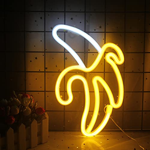 Banane Leuchtreklame Gelbe weiße Bananen Neonlicht Früchte LED Lichtzeichen Neon Neon Schild Nachtlichter für Wand Schlafzimmer Kinder Restaurant Bar Obstladen