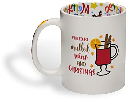 Ceramic Christmas Coffee Mug 11 Ounces Fuelled by Mulled Wine and Christmas Wine Glass Style B Funny Tea Cup Christmas Christmas Design Only Design Only