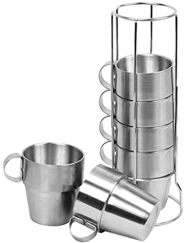 Set 6 Tazzine Da Caffè Espresso Con Manico, Set Tazzine Da Caffè Con Supporto, Tazzina Da Caffè In Acciaio Inox, Tazza A Doppio Strato, Tazza Da Esterno, Tazza Da Campeggio, Boccale Da Caffè Birra