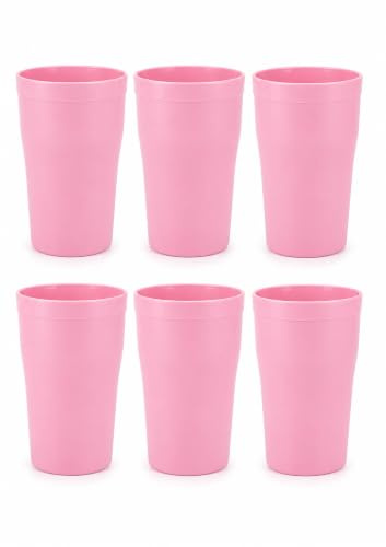 ECO Reusable 6 Pcs of Hard Plastic Cups - Hard Plastic Drinking Glasses - Drinkware Set Serving Party, Wedding, Camping, Beach and Picnic - Dishwasher Friendly (420 ml) (Pink)