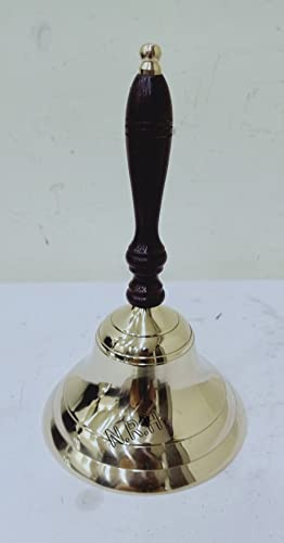 Nautische Handglocke mit Holzgriff, sehr laute Handglocke für Kinder und Erwachsene, Schule, Klassenzimmer (D-10,2 cm, H-17,8 cm, Messing und Braun)