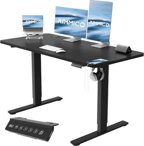 JUMMICO Escritorio Elevable Eléctrico con Cargador USB, Escritorio Regulable en Altura Ergonomica Escritorio de pie Ajustable Smart Panel con Funciones de Memoria, Standing Desk 120 x 60 cm, Negro