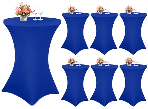 Showgeous Blau Stehtisch-Stretchhussen 6er-Set,Ø80-85cm | Hochzeiten und messen Dehnbar,blickdicht,schmutzabweisend,waschbar und mit verstärkten fußtaschen