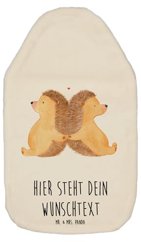 Mr. & Mrs. Panda Personalisierte Wärmflasche Igel händchenhaltend - Weiß
