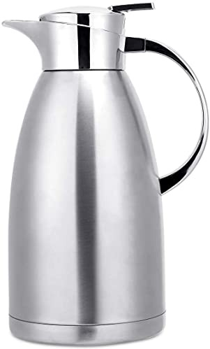 Edelstahl-Isolierkanne 2,3 Liter – Silber – Doppelwandige Vakuum-Kaffeekanne für Heiß- & Kaltgetränke, 18/8 Edelstahl, Auslaufsicher, Leicht zu Reinigen
