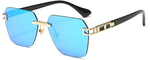 Long Keeper Mode Sonnenbrille Randlos Herren Damen Hexagonal Vintage Sonnenbrille Quadratisch Retro Eckige randlose Brille Unisex UV400