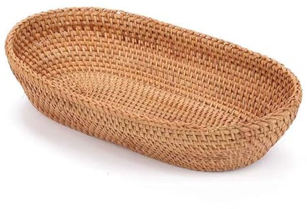 Rattan Bread & Fruit Basket - Small Oval Woven Serving Basket, 100% Natural & Handmade