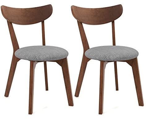 COSTWAY Dining Chairs Set of 2, Mid-Century Modern Kitchen & Dining Chairs with Curved Back and Cushioned Seat, Walnut Finished Wood Living Room Side Chairs for Kitchen, Dining Room, Bistro