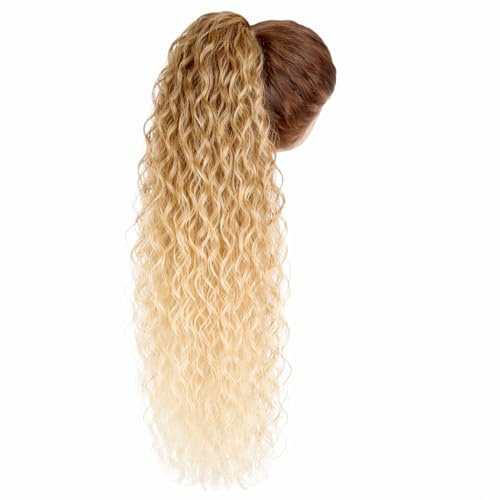 Coda Capelli Extension Riccia, Lunga: 70 cm - Peso: 146 g con Coulisse Regolabile - Coda Finta Capelli, Voluminosa in Termofibra Naturale, Facile da Applicare, JACY, (Brown Degradee, 70 cm)
