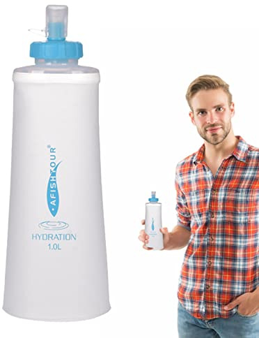 Anloximt Flacon Pliable,Gourdes Souples pour Coureurs | Flacons d'camping et randonnée, Flacon d'eau Pliable en TPU Souple 1 L pour Le vélo