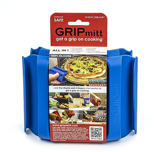 GRIPmitt Silicone BBQ & Kitchen Mitt 2-Pack Set (Medium/Large, Blue)