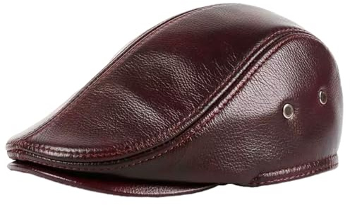 Sombrero de Hiedra de Cuero Genuino para Hombre, Gorra de Vendedor de periódicos, Gorra clásica de Cuero de Vaca Gatsby para Conducir, Sombrero de Taxista (FR/ES, Letras, XL, Red Brown)