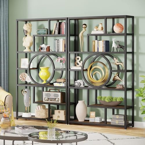 Tribesigns Bücherregal, 2 Stück Industrielles 8-stöckiges Etagere-Bücherregal, freistehend, hohe Bücherregale, Display-Regal, Aufbewahrungs-Organizer mit 11 offenen Ablageflächen für Wohnzimmer, Braun