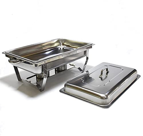 Juego de platos rectangulares de acero inoxidable para frotar, servidores de buffet y calentadores de alimentos con horno de alcohol y bandejas de agua para eventos de catering (rejillas individuales