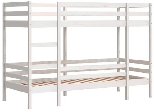 vidaXL Våningssäng vit 90x200 cm massiv furu, loftsäng, ram i våningssäng, våningssäng i trä, våningssäng för barn, dubbel våningssäng
