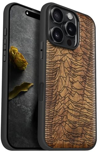 Carveit Holz Cover für iPhone 16 Pro Handyhulle kompatibel MagSafe Massivholz für Apple 16 Pro Handyhülle Stoßstange Weich TPU hulle（Nussbaum-Der erste Pulsar/CP 1919）