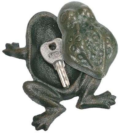 SUMTree Frog Cast Iron Key Hider Frog Key Box for Outside Vintage Decorative Key Hider Rock Key Safe Outdoor Animal Style Key Hider Outside for Keys Trinkets Outdoor Garden Decor, Antique Green