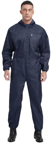 iiniim Herren Arbeitsoverall Langarm Schutz Overall mit Kapuze Arbeitsanzug Antistatischer Schutzanzug Ganzkörperanzug Industrie Handwerker Arbeitskleidung Marine Blau L