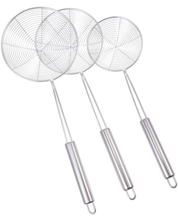 PHENOFICE 3stücke Teiliges Edelstahl Küchensieb Temperaturbeständig Multifunktional Für Nudel Sieb Gemüsefilter Öl Absieb Sieb Löffel Korb Ohne Griff Robust Langlebig