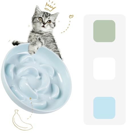 Anti-sling skål katter melamin – kattskål långsam utfodring – anti-fall med interaktiv labyrintdesign – matskål katt i pastellserie – ljusblå – 16 x 3 cm