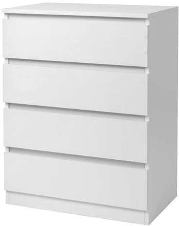 LEADZM Kommode Schlafzimmer Kommode mit 4 Geräumige Schubladen, für minimalistische Innenräume, Wohnzimmer, Schlafzimmer, Flur, Schrank, Sideboard, Highboard, viel Stauraum,Weiß (Weiß, 4 Schubladen)