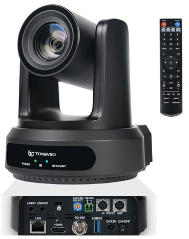 TONGVEO Cámara PTZ IP con Seguimiento Automático por IA, SDI/HDMI/USB3.0/LAN PoE, Zoom Óptico 30X + Zoom Digital 16X, para Transmisión en Vivo, Servicios de Iglesia, Educación y Videoconferencias