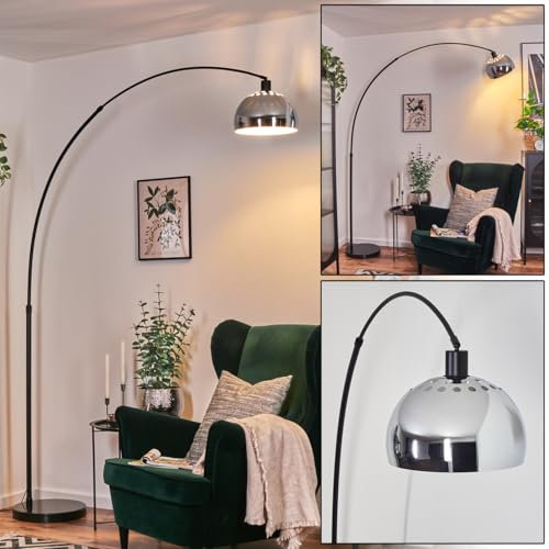 HOFSTEIN Stehleuchte Baloca, Stehlampe aus Metall in Schwarz/Chrom/Rauch/Weiß mit Marmorfuß, verstellbare Leuchte im Retro/Vintage-Design, mit Lichteffekt u. Fußschalter, E27, Wohnzimmer, Schlafzimmer