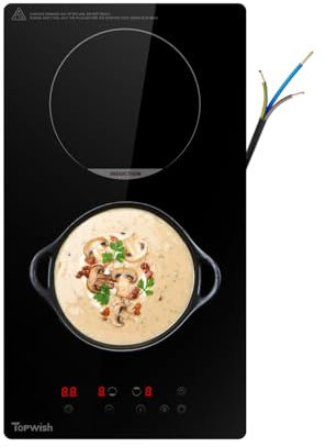 Topwish Plaque à Induction 2 Zones avec Sécurité Enfant, Fonction Boost, Commande Tactile et Indicateur de Chaleur