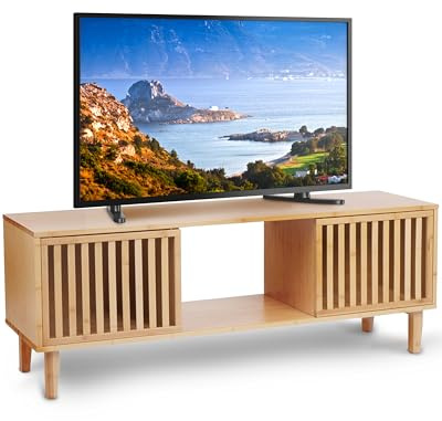 MY FAT GORILLA TV Schrank Lowboard – Stilvolles TV Board aus Holz mit Lamellentüren – Fernsehschrank für Wohnzimmer – Modernes TV Möbel mit Stauraum – TV Sideboard, Unterschrank & Regal
