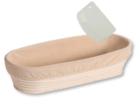 KESPER | Gärkörbchen mit Teigschaber, Material: Rattan, Textilfutter (abnehmbar), Maße: 35 x 15 x 8 cm | für ca. 2 Pfund Teig | so gelingt leckeres Brot mit perfekter Kruste