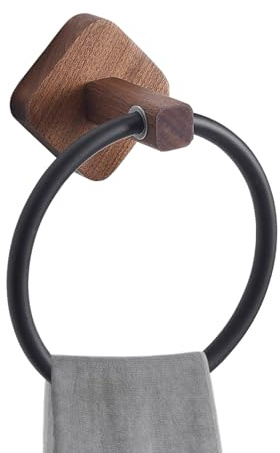 Anneau à Main, Bague de Serviette pour la Salle de Bain | Porte-Serviette en Bois de Noyer | Bague de Serviette Libre de Tampon, Support de Serviette Rond pour Le Montage Mural pour à la Maison