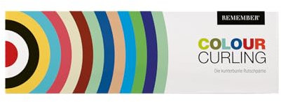 Remember Colour Curling | The Colourful Slide Game mit großer Spielmatte 150x50cm aus Neopren | 18 Spielsteine aus Holz | Baumwollbeutel für Transport | 2-8 Spieler | ab 6 Jahren