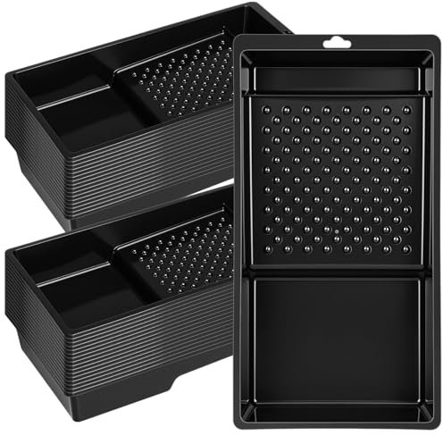 Ripeng 30 Pack 4 Inch Paint Tray Bulk Plastic Paint Roller Tray Small Painting Pan with Deep Pocket and Textured Ridge Reusable Trays Suitable for 4 Painting Rollers for Home Wall Decor(Black)